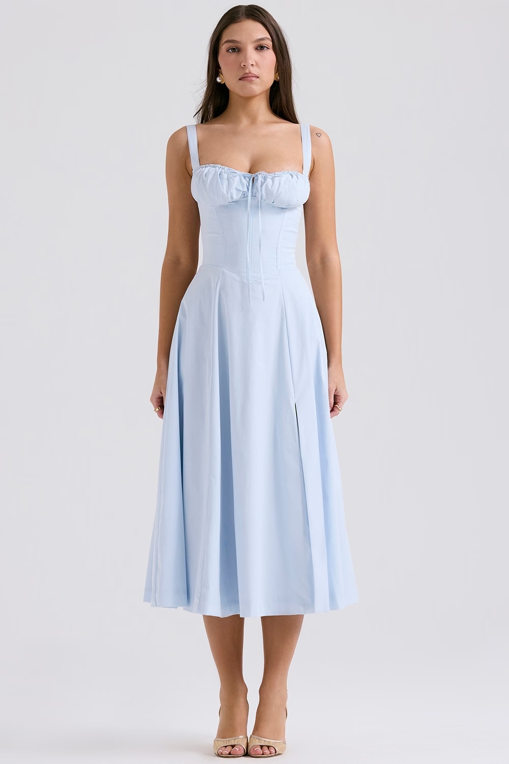 soft blue cotton bustier sundress - sale