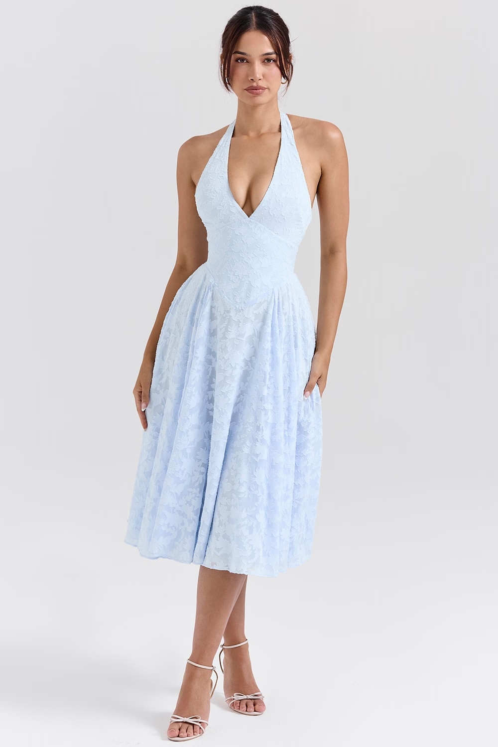 bluebell floral jacquard halter midi dress - sale