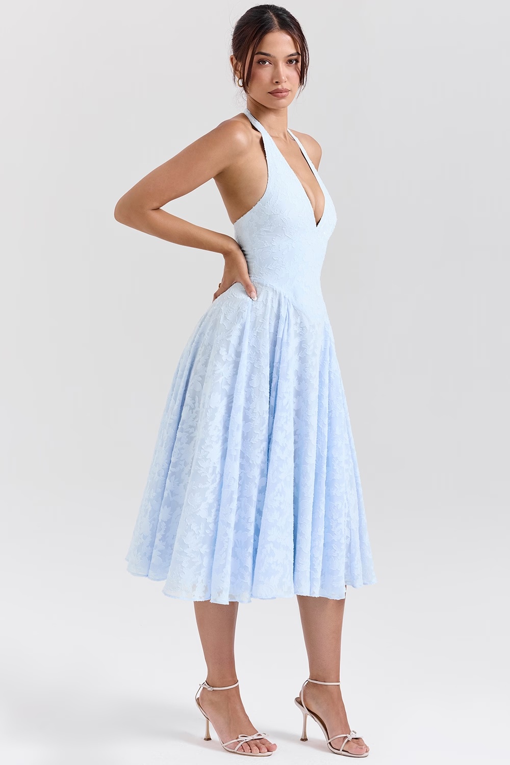 bluebell floral jacquard halter midi dress - sale