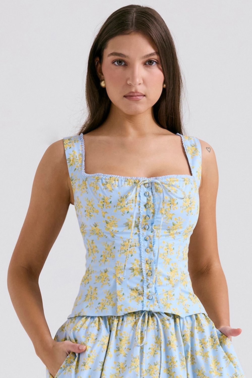 soft blue vintage floral print cotton top - sale