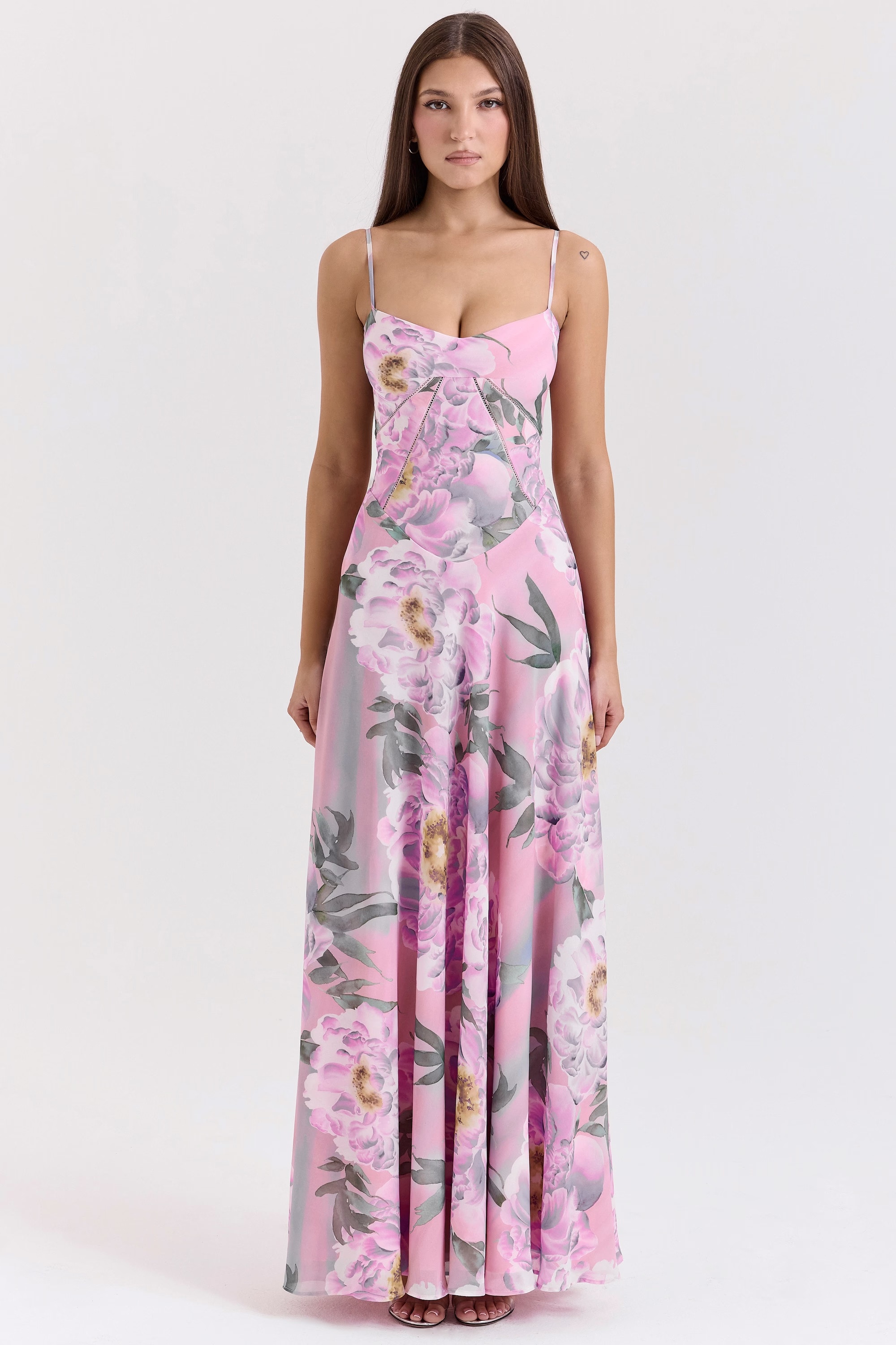 pink floral print lace back maxi dress - sale