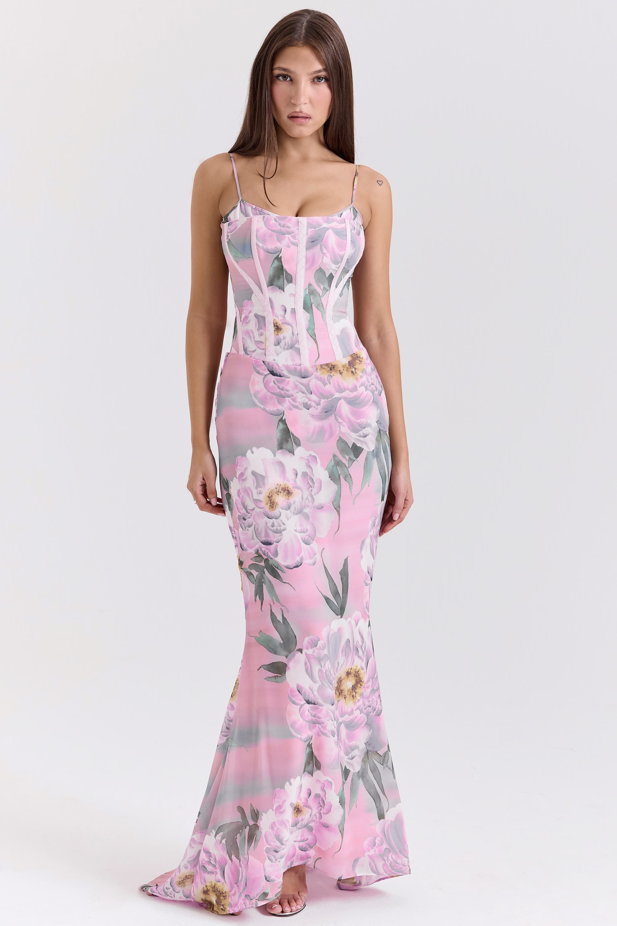 pink floral corset maxi dress - sale