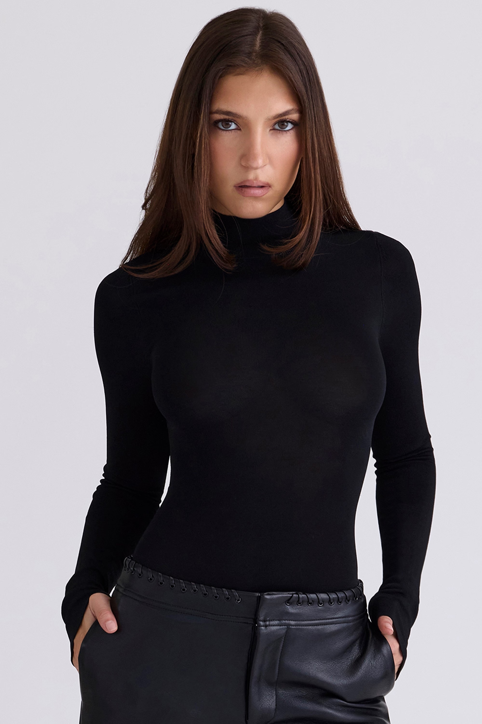 black high neck long sleeve bodysuit