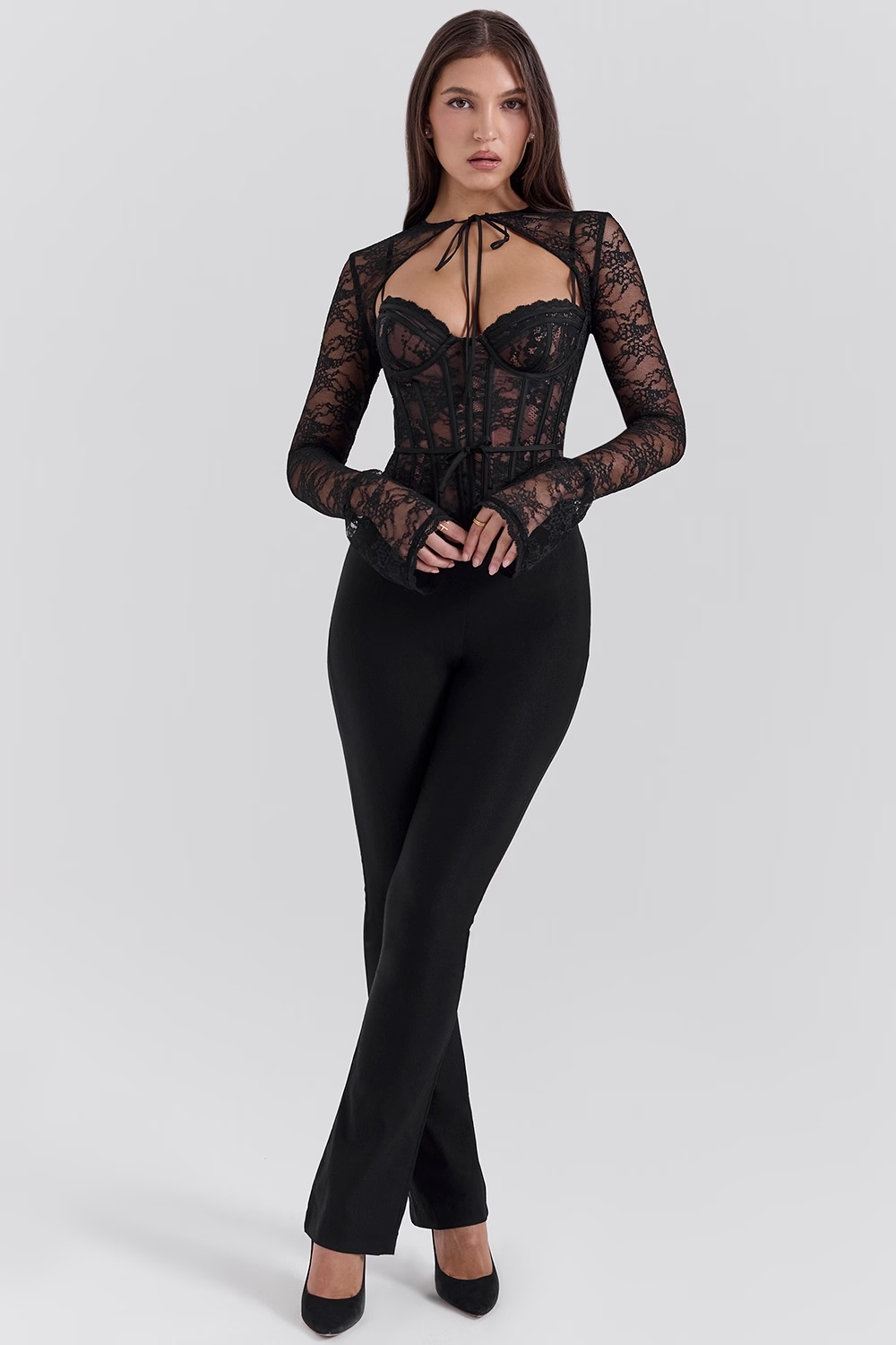 black lace corset top with bolero