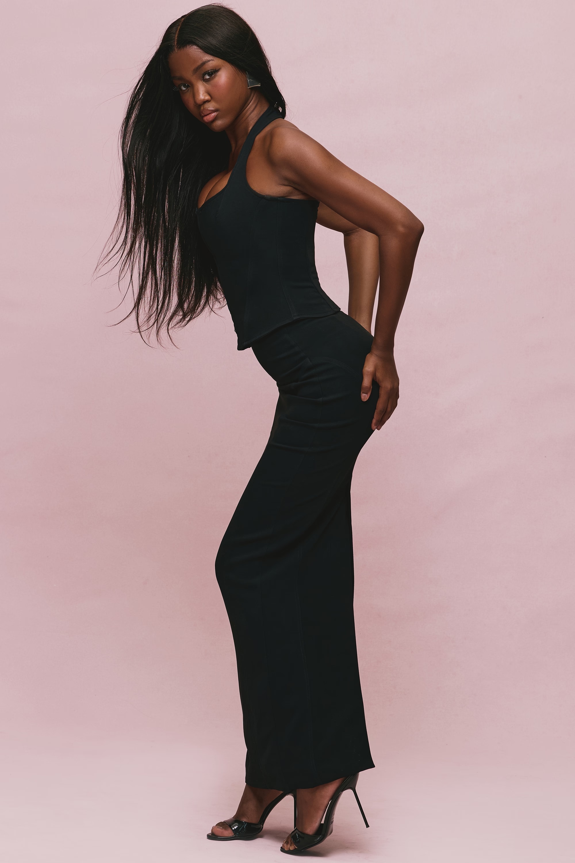 black panelled bodycon skirt