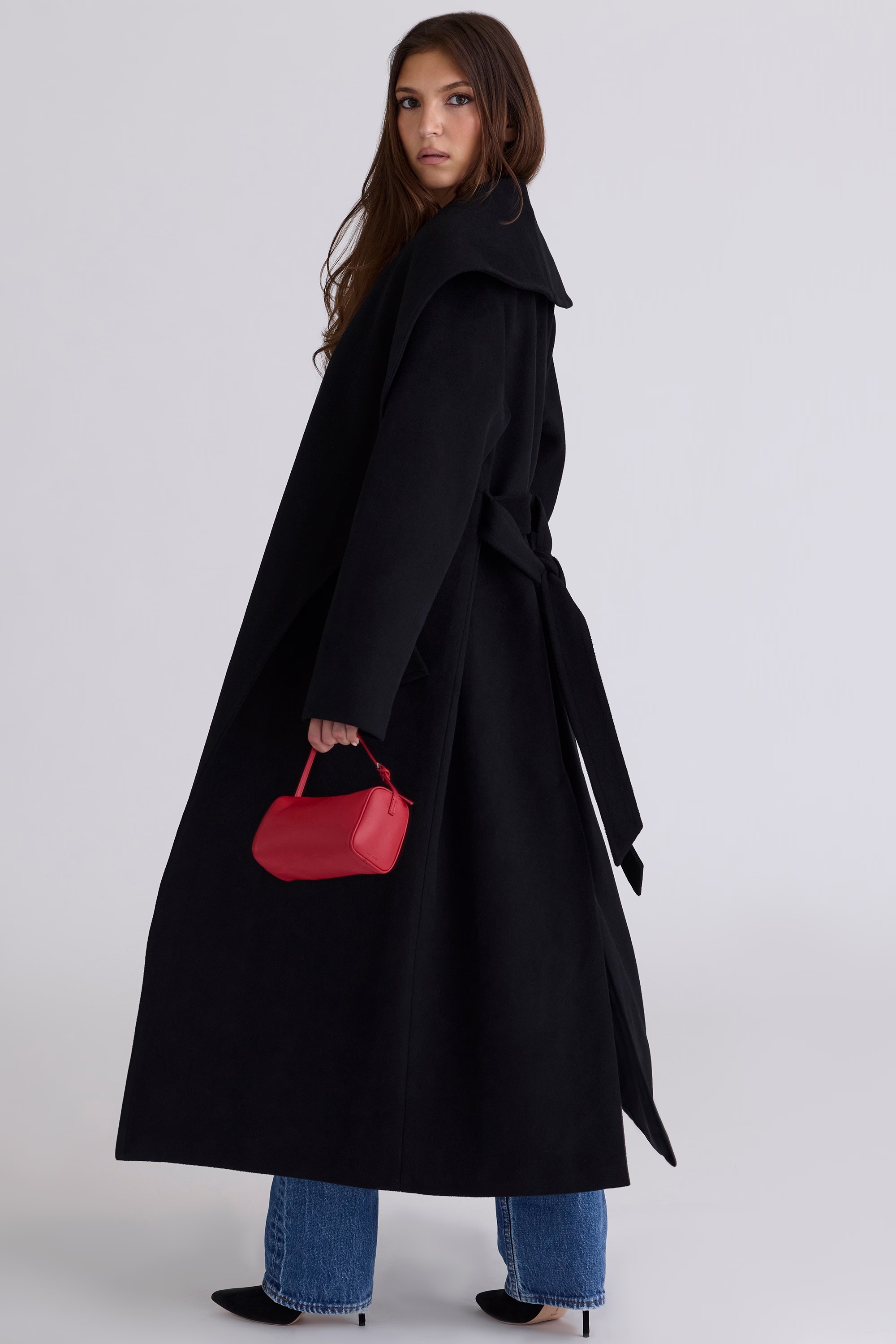 black wool shawl collar coat