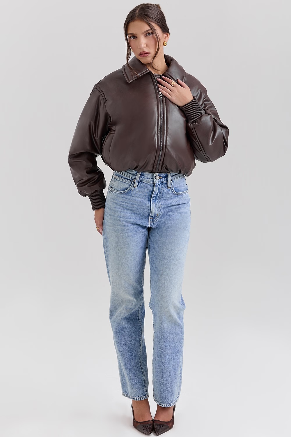 1683-dark-brown-vegan-leather-bomber-jacket-sale-3.jpg dark brown vegan leather bomber jacket - sale