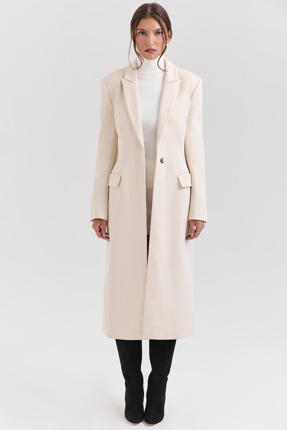 ivory single breasted long coat - sale