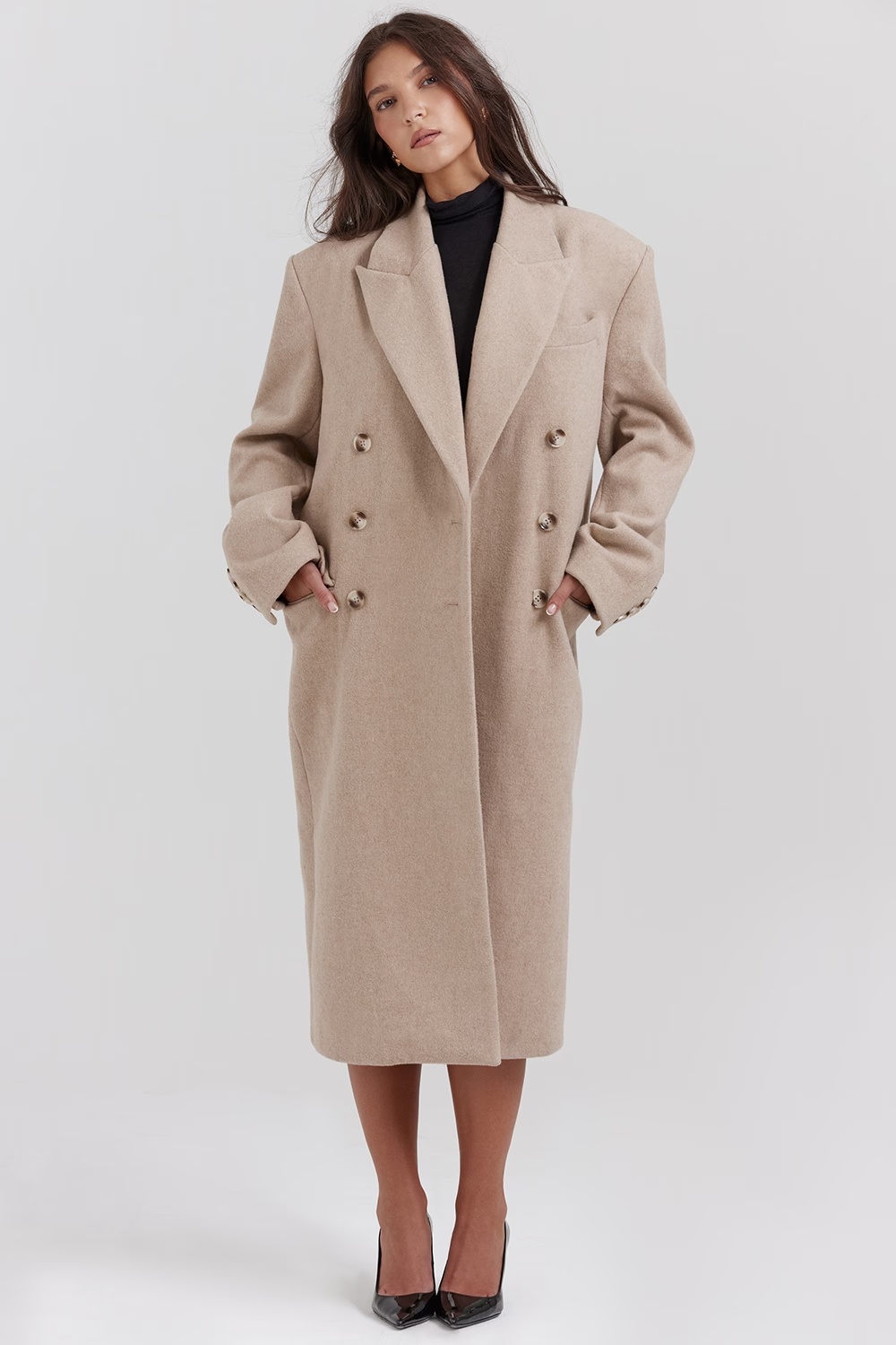 oatmeal double breasted coat - sale