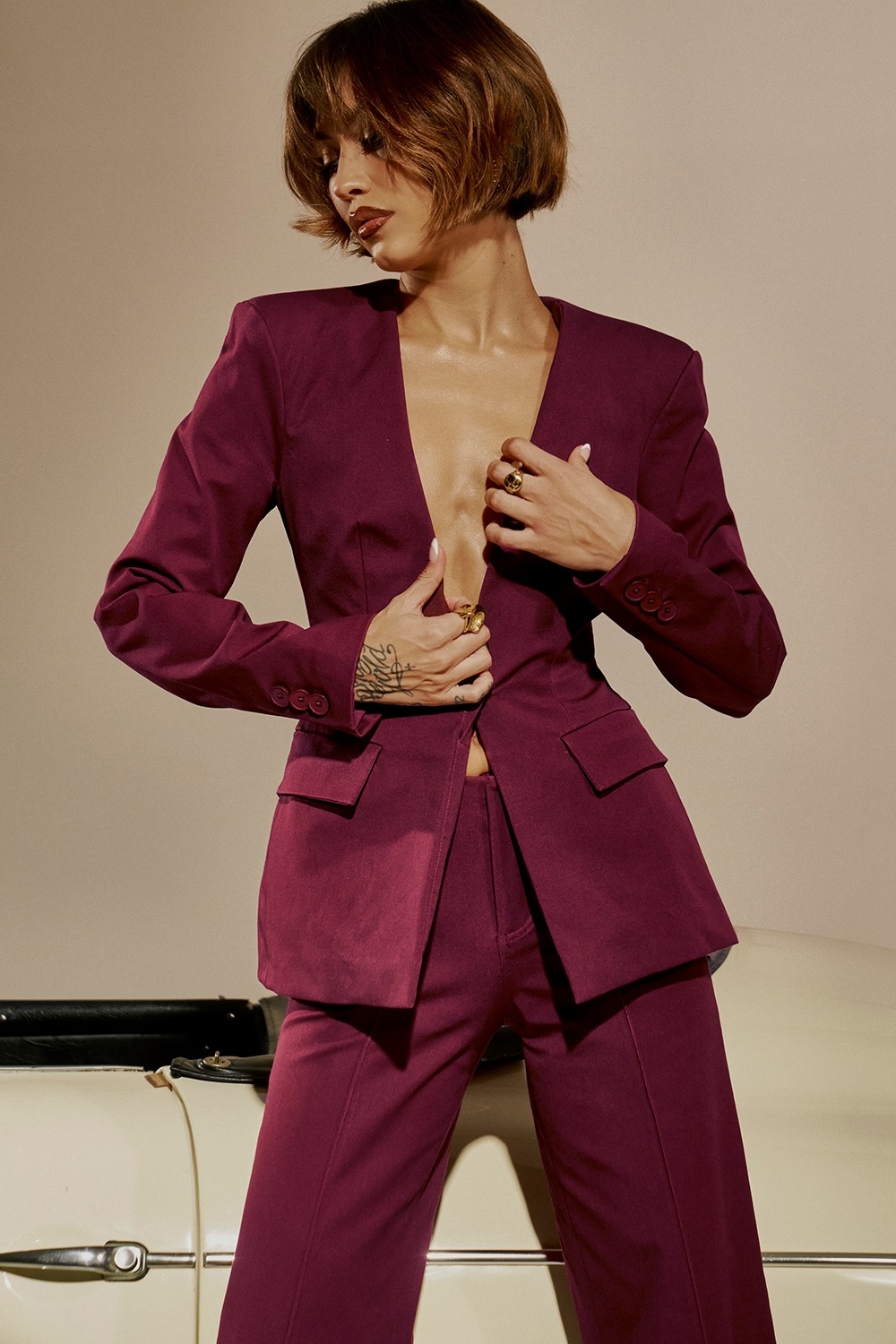 wine deep v blazer - sale