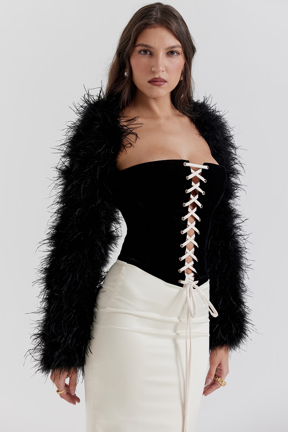 black marabou sleeve jacket