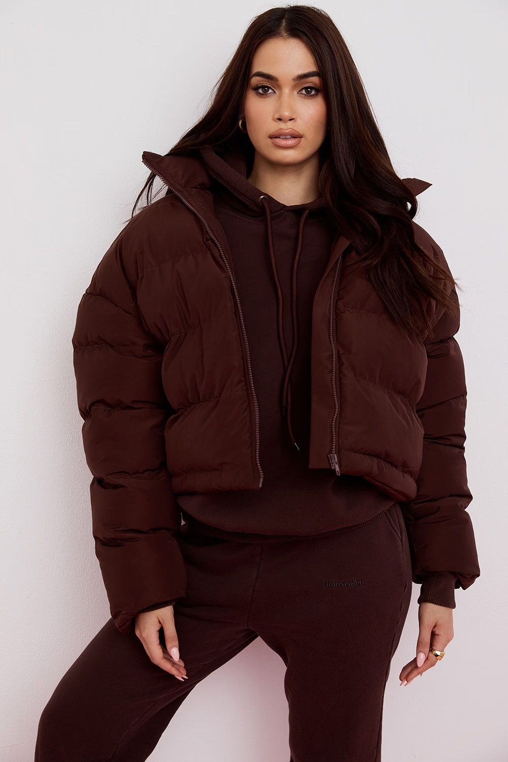 chocolate oversized c shape puffer jacket - sale