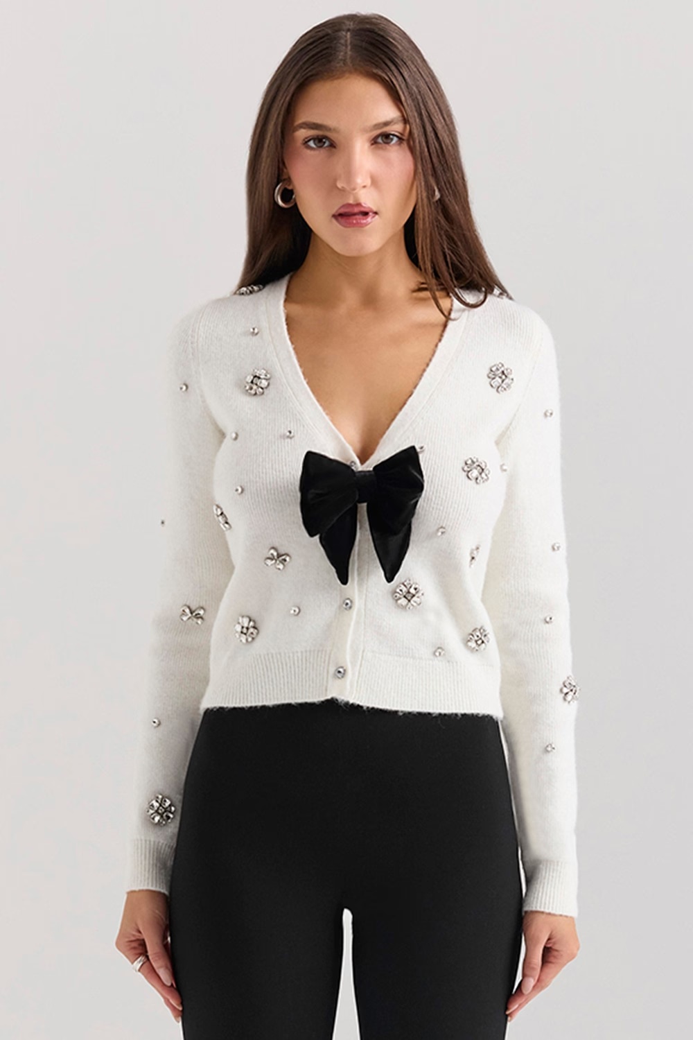 ivory soft mohair embellished cardigan - sale