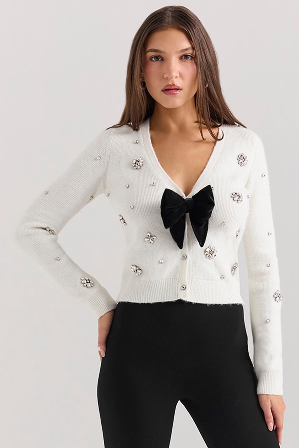 ivory soft mohair embellished cardigan - sale