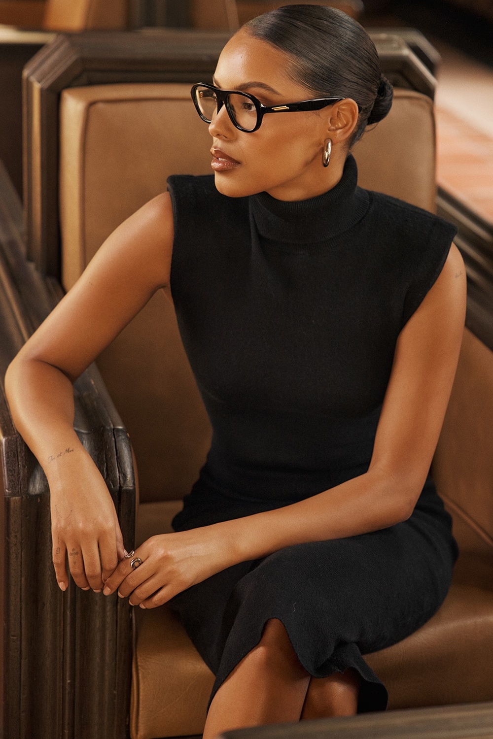 black cashmere blend turtle neck midi dress - sale