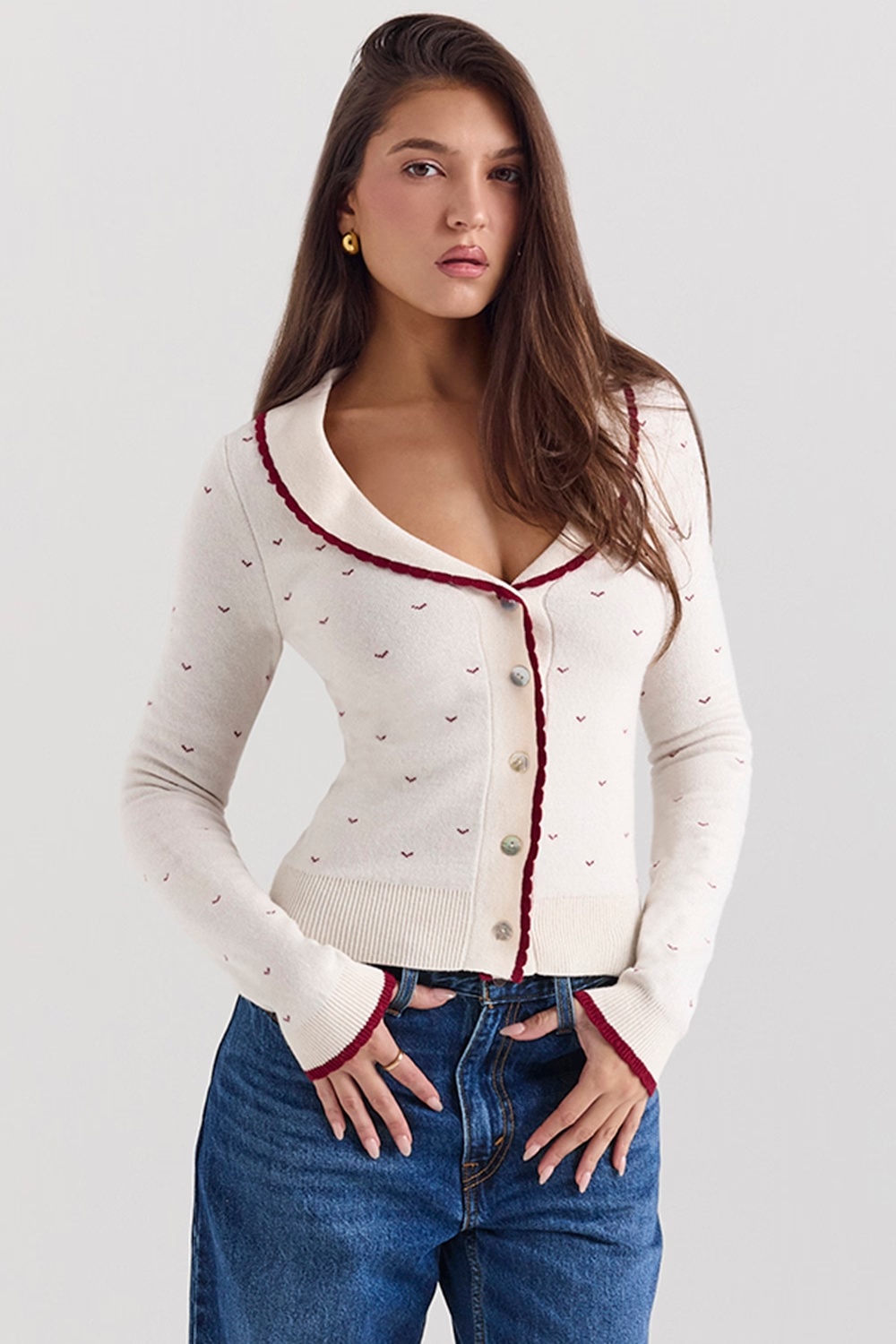 ivory cashmere blend trimmed cardigan - sale
