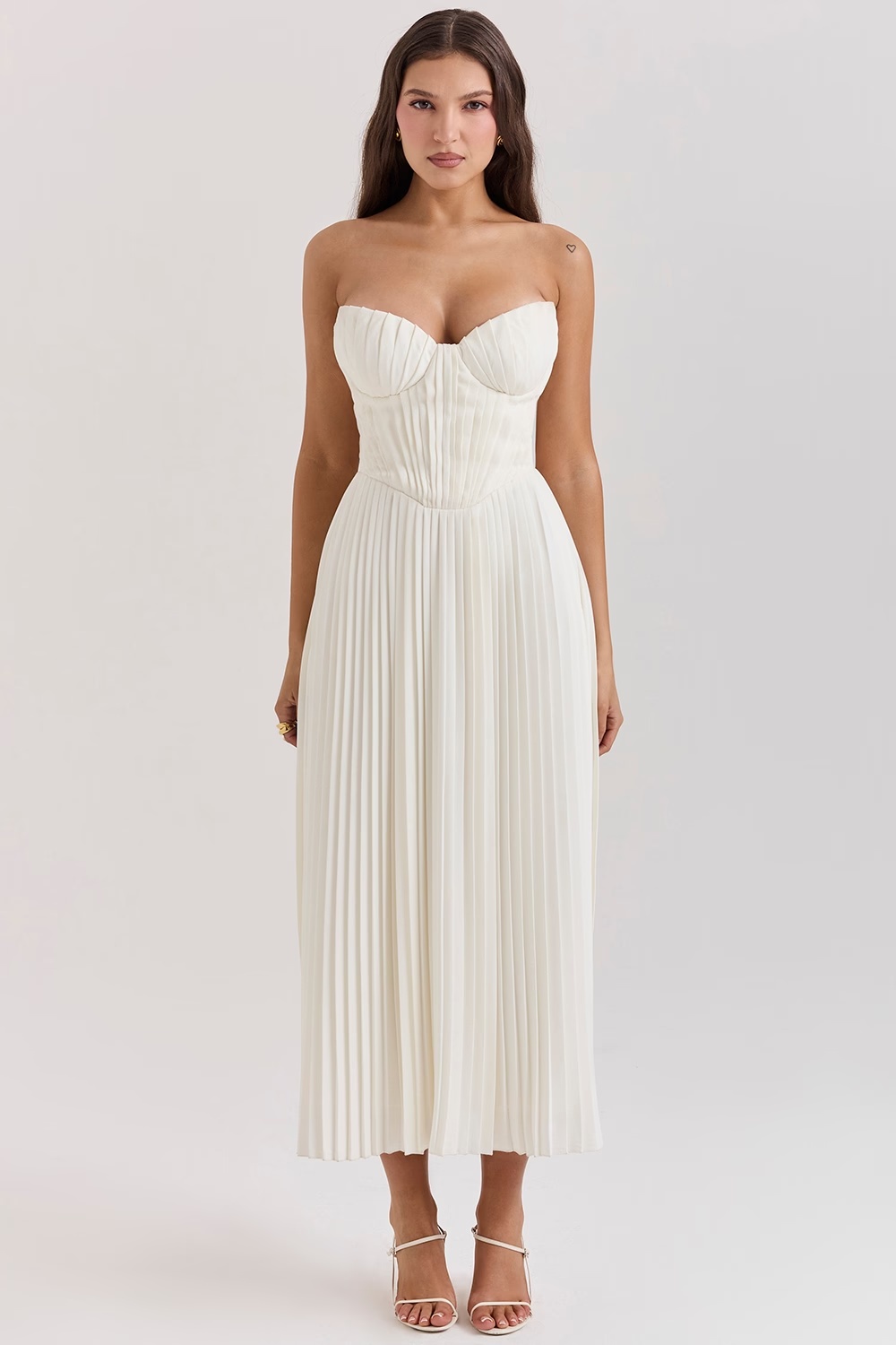 ivory pleated maxi dress - sale
