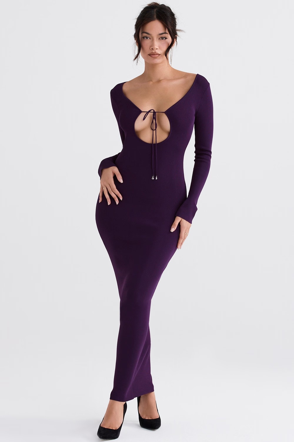 grape ribbed knit maxi dress - sale