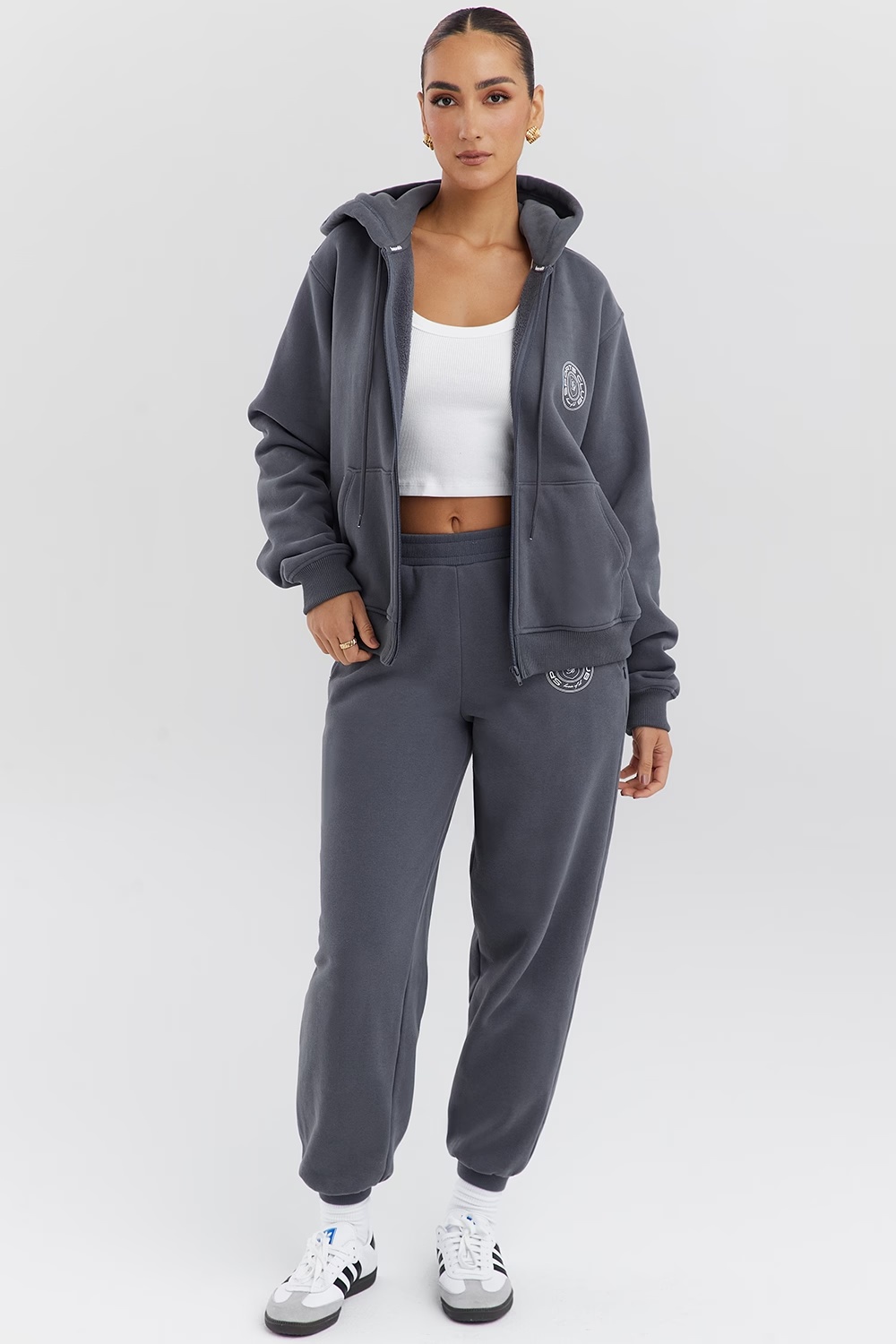 slate cotton fleece-back zip through hoodie - sale