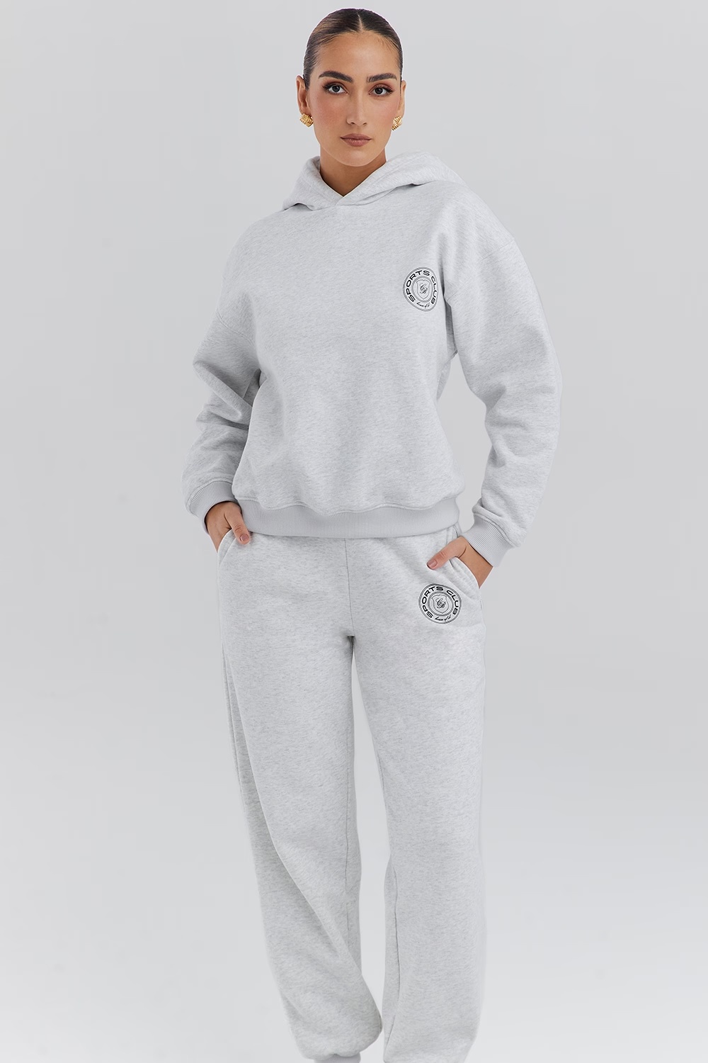 light grey marl cotton fleece-back hoodie - sale