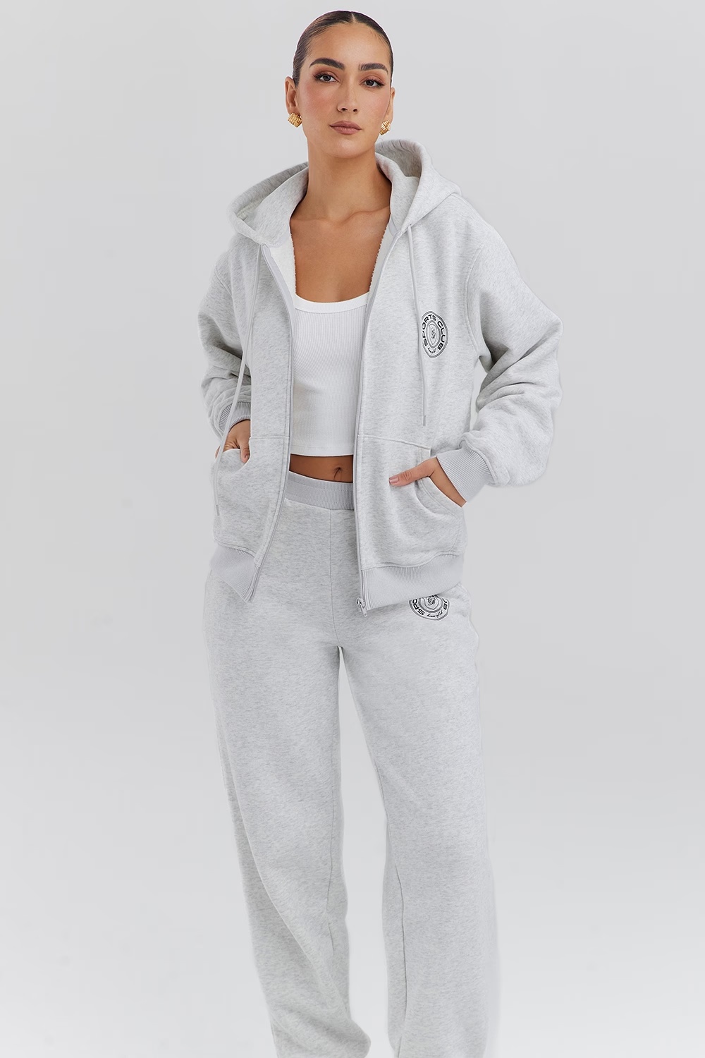 light grey marl cotton fleece-back zip through hoodie - sale