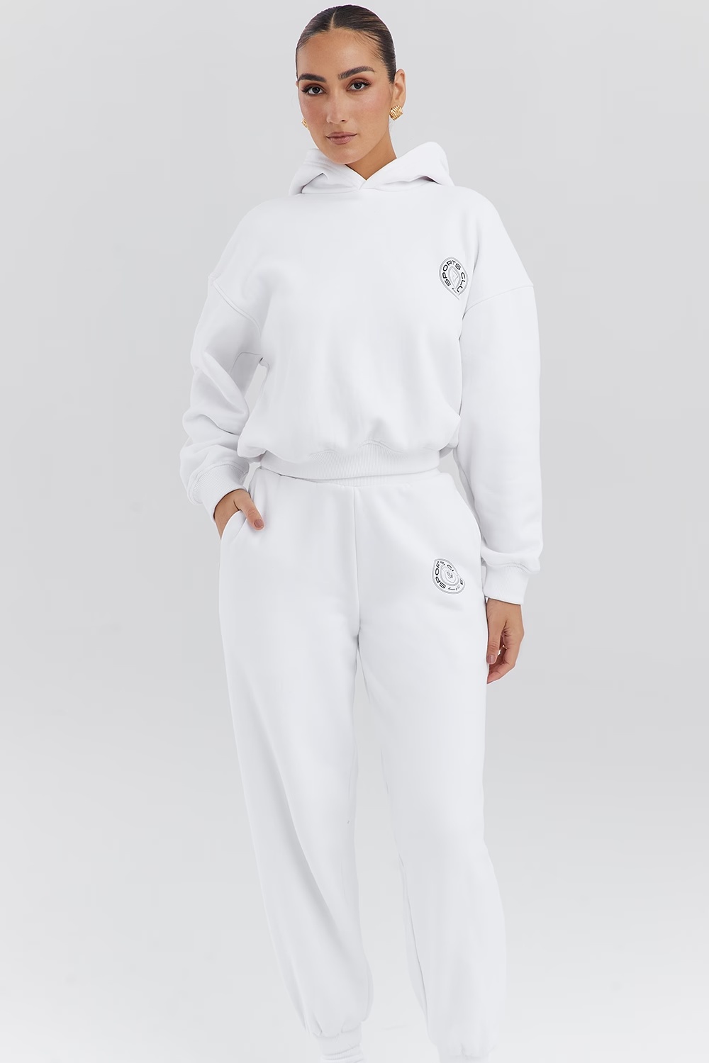 white cotton fleece-back hoodie - sale