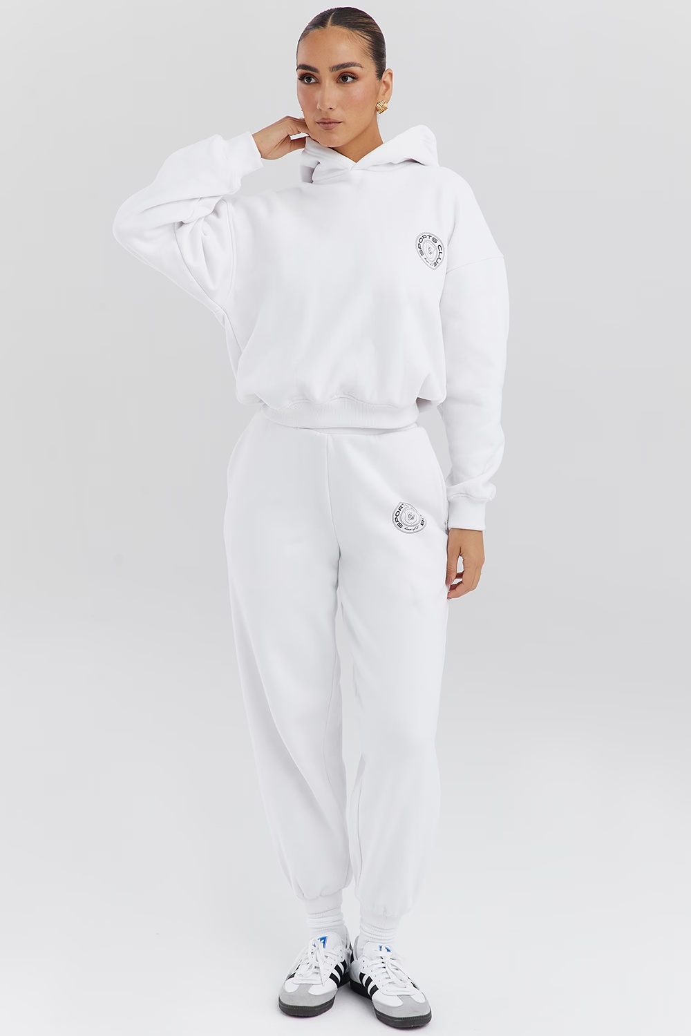 white cotton fleece-back hoodie - sale
