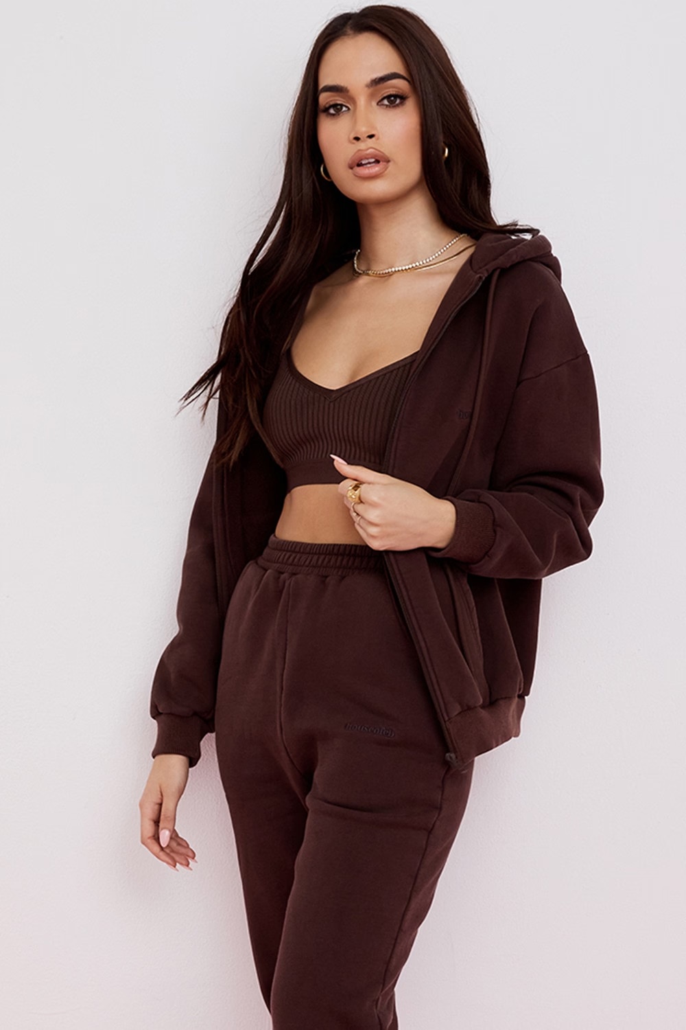 chocolate cotton fleece-back zip through hoodie - sale