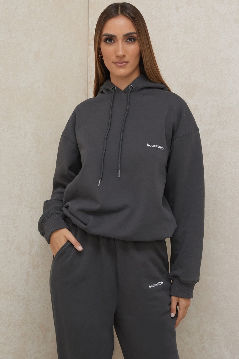 charcoal cotton fleece-back oversized hoodie