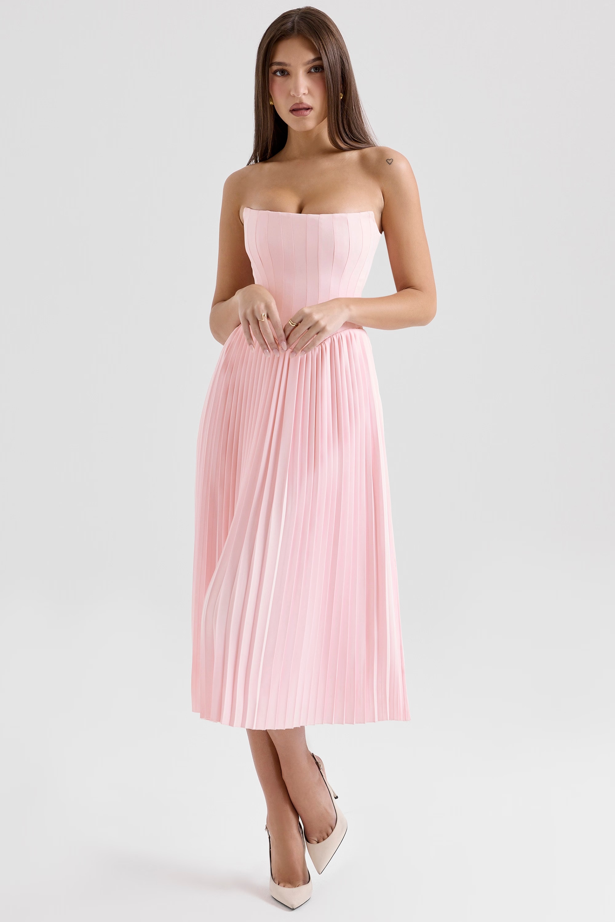 pink pleated midi corset dress - sale