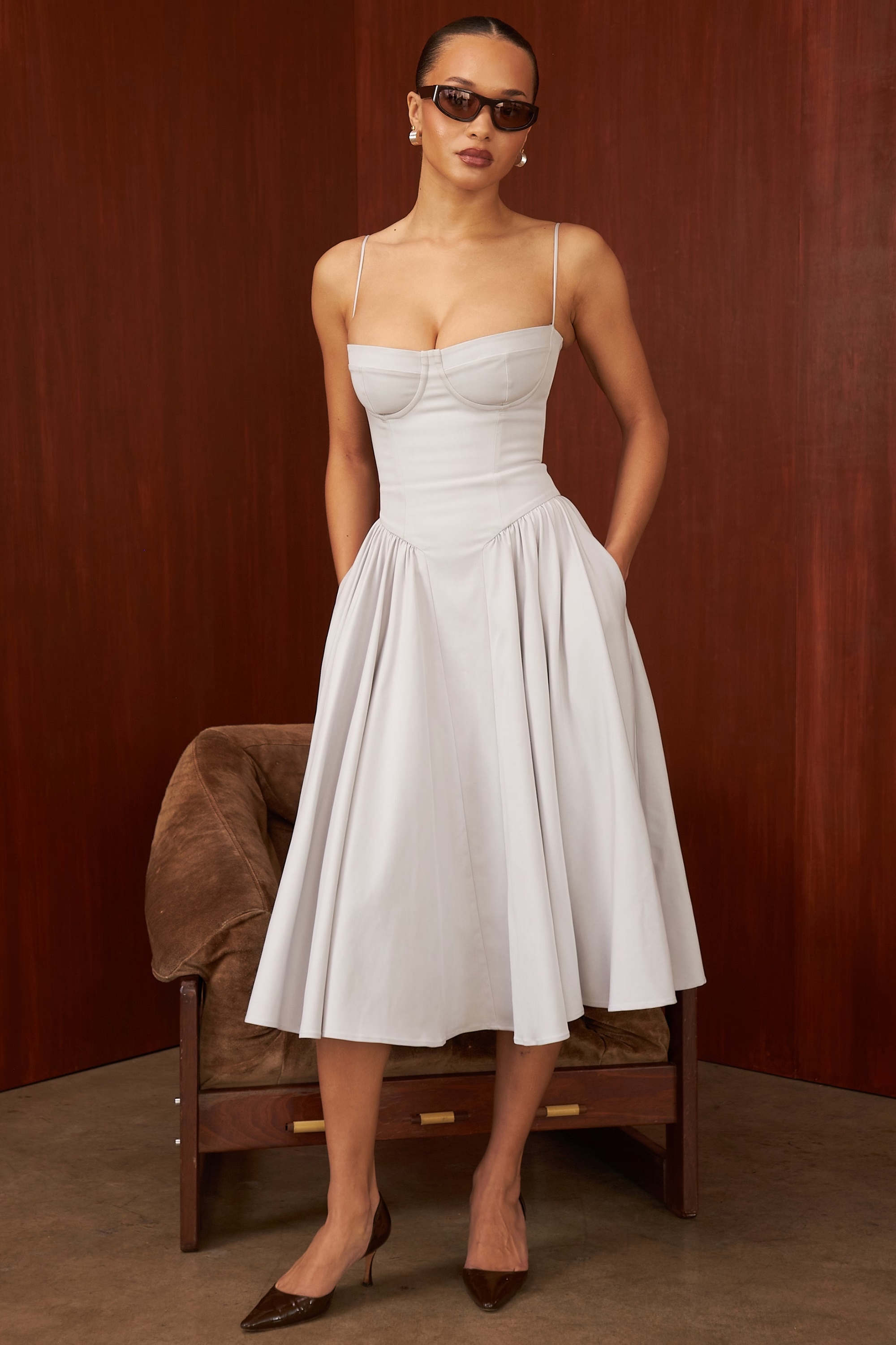 dove grey corset midi dress - sale