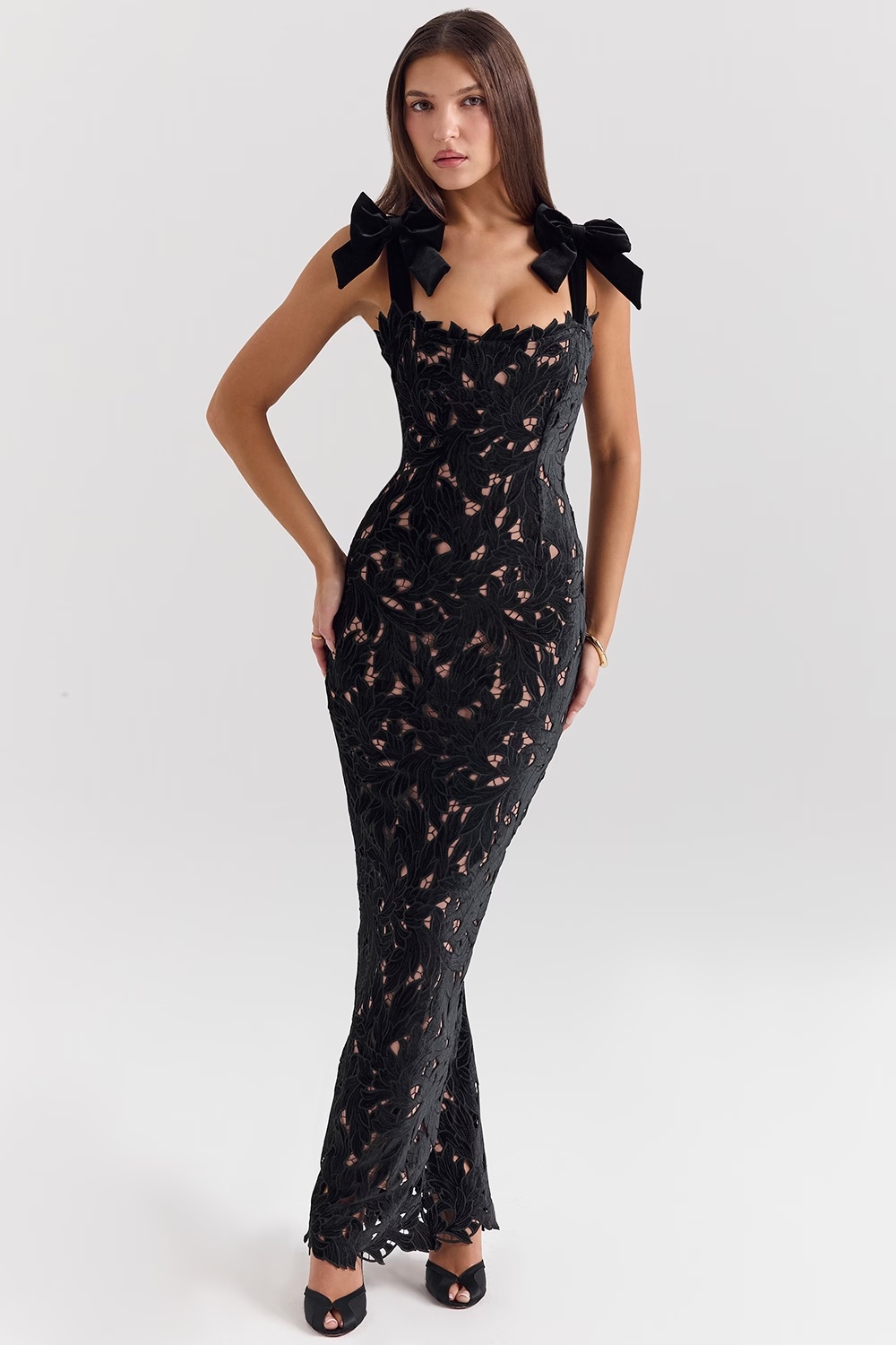 black velvet lace maxi dress - sale