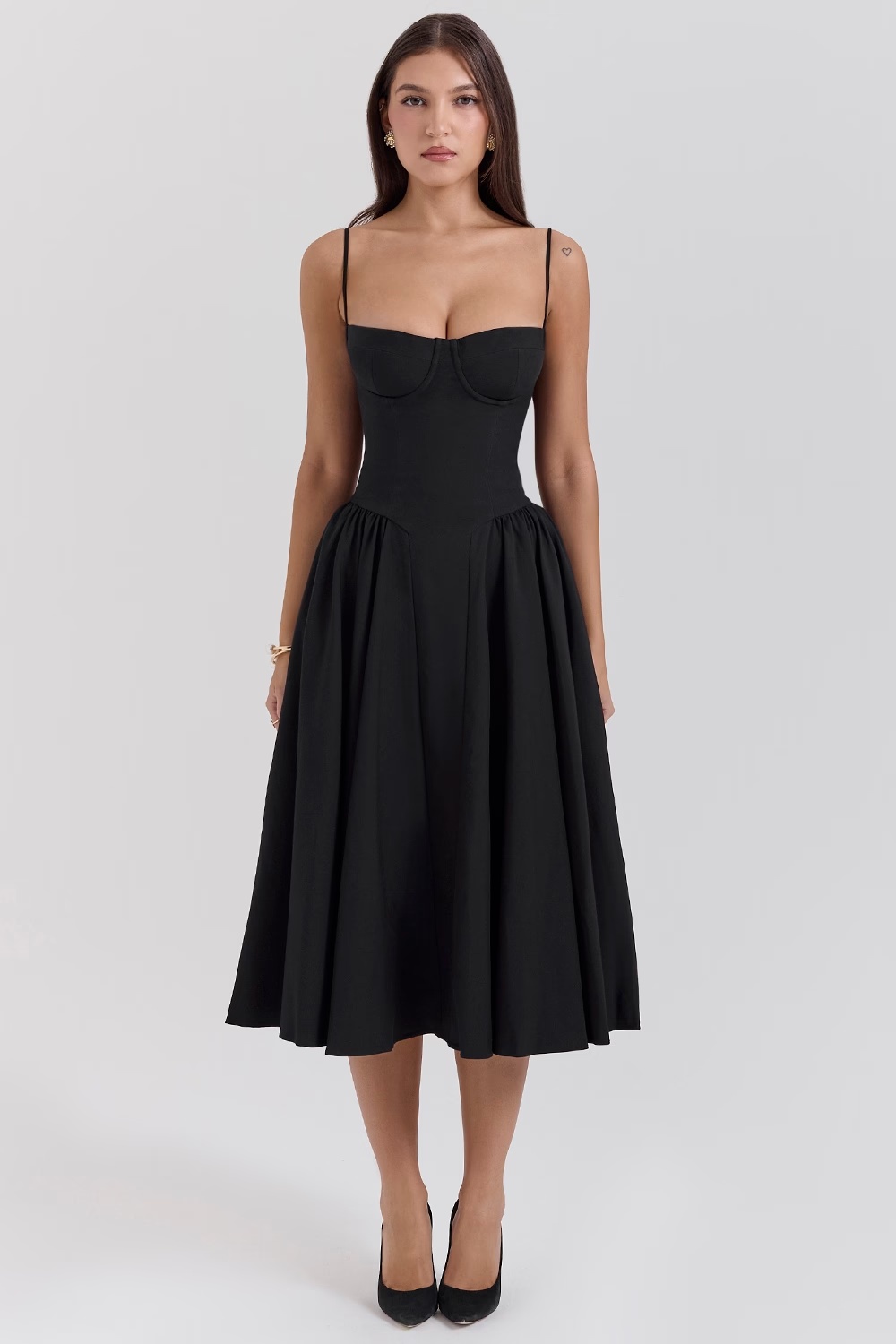 black corset midi dress