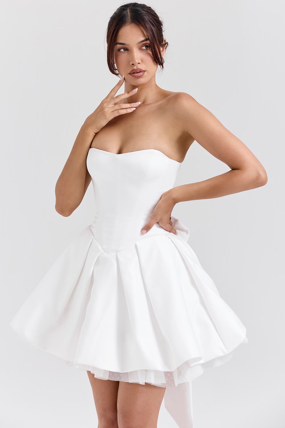 504-white-satin-strapless-bow-mini-gown-3.jpg white satin strapless bow mini gown
