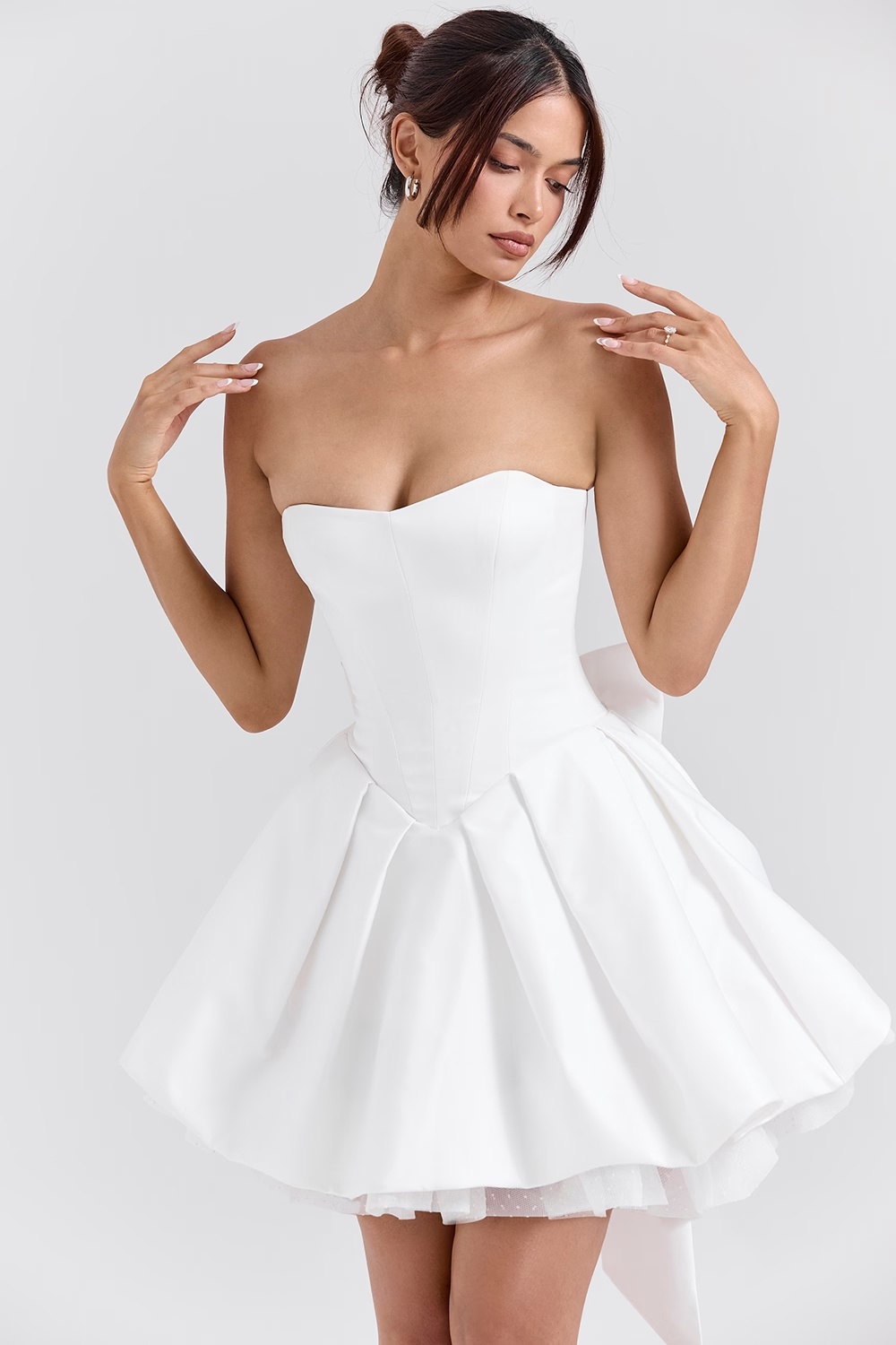 504-white-satin-strapless-bow-mini-gown-4.jpg white satin strapless bow mini gown