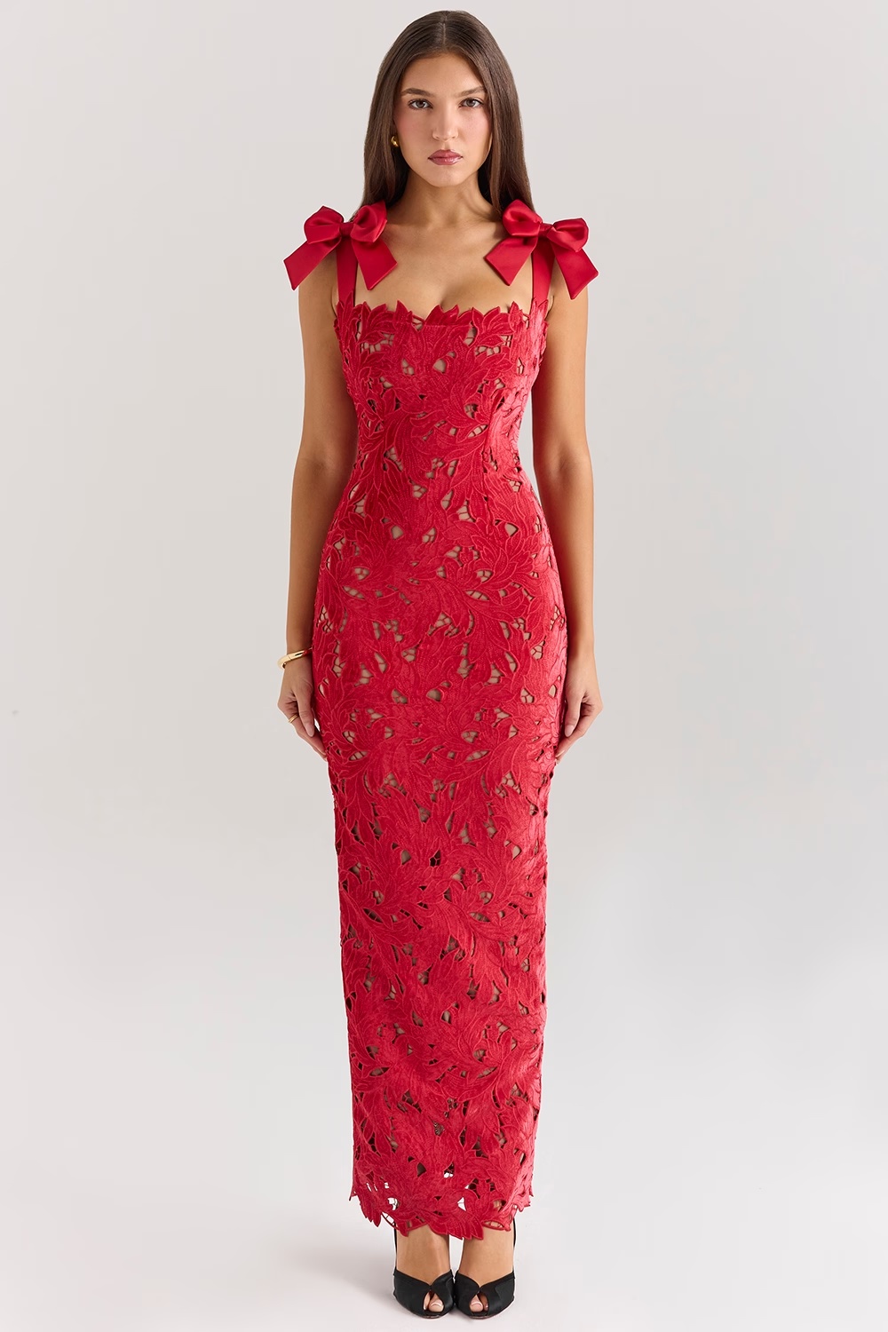 holly red velvet lace maxi dress - sale