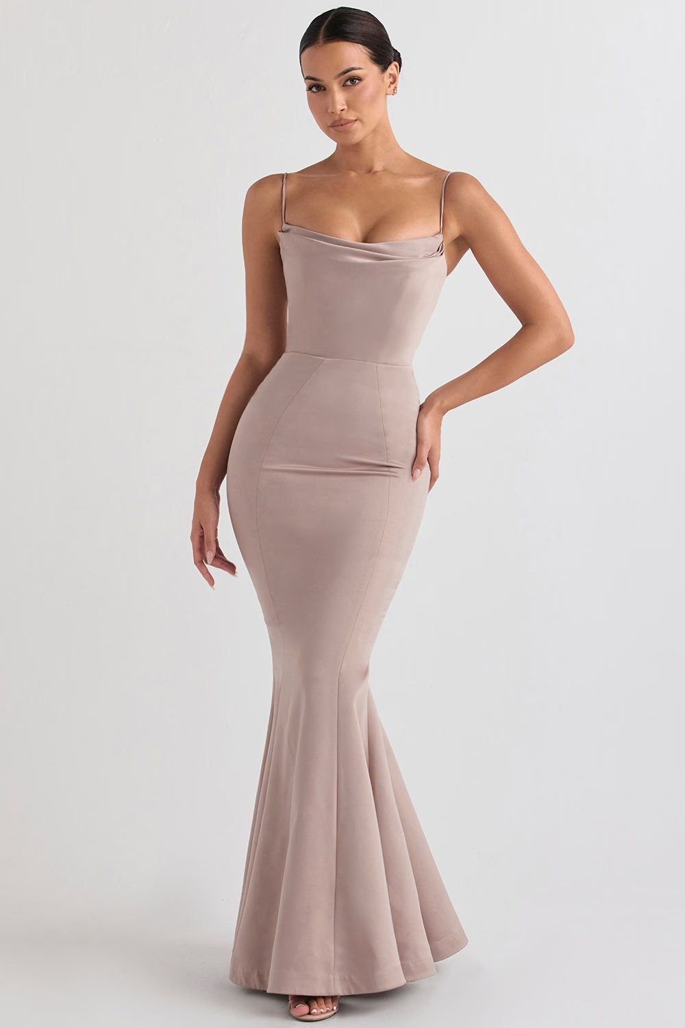 mushroom satin fishtail gown - sale