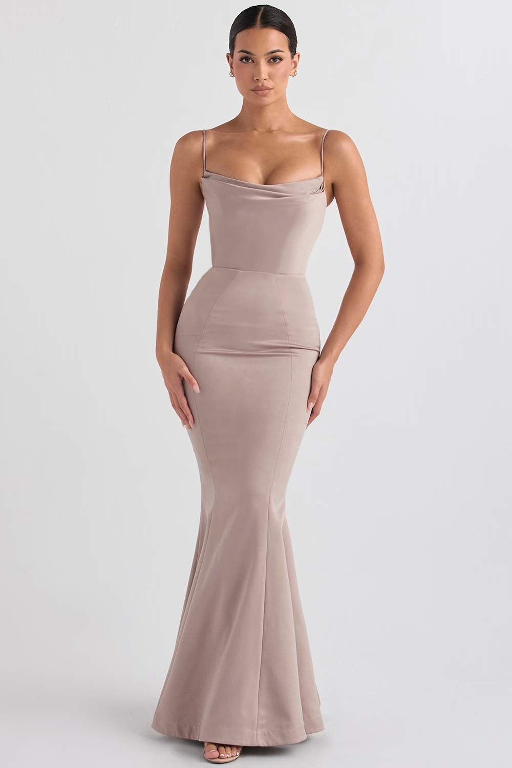 mushroom satin fishtail gown - sale