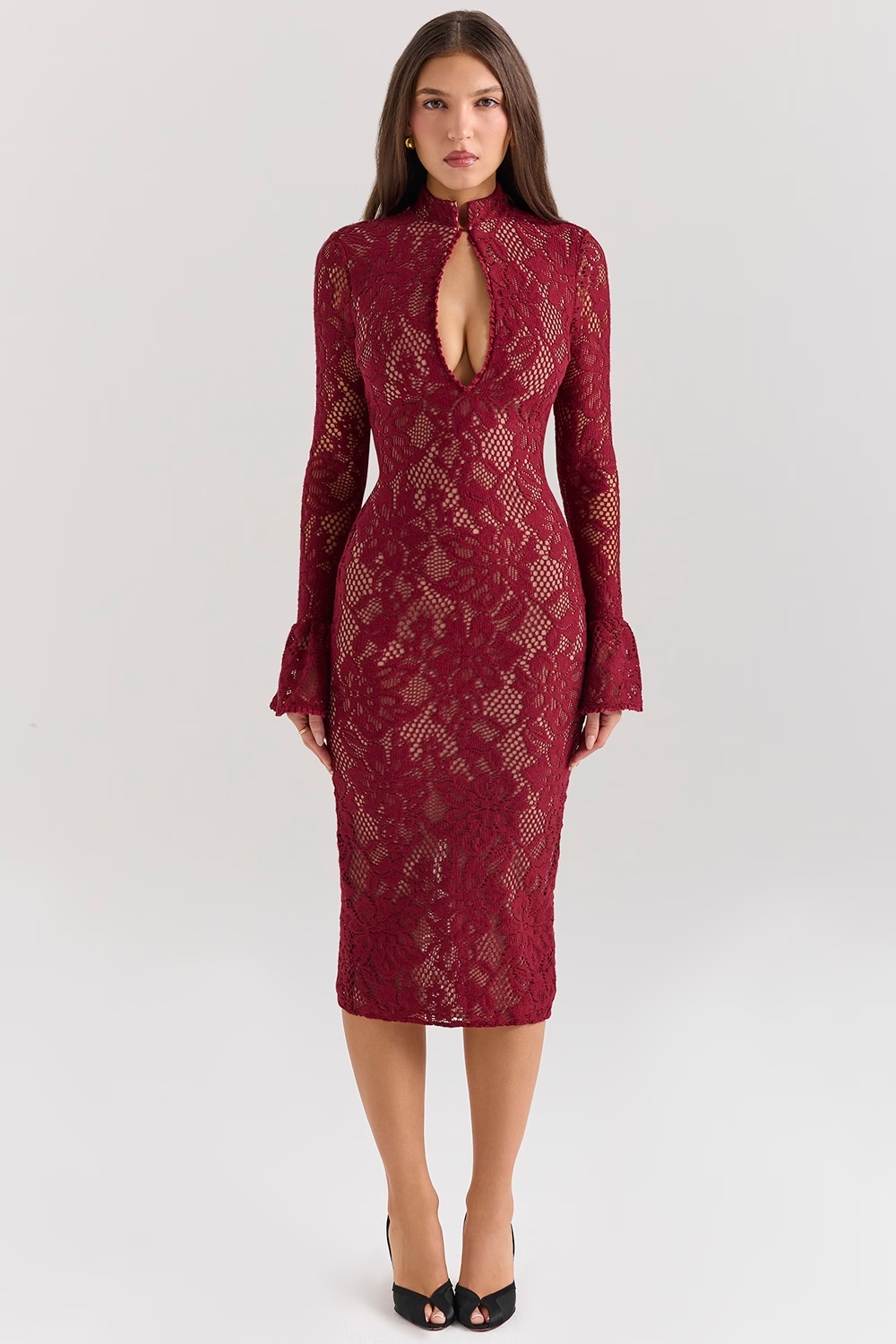 berry lace midi dress - sale