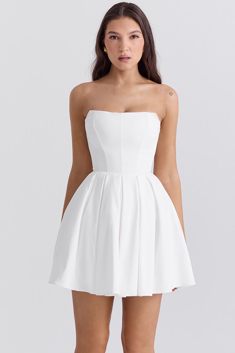 white strapless pleated mini dress - sale